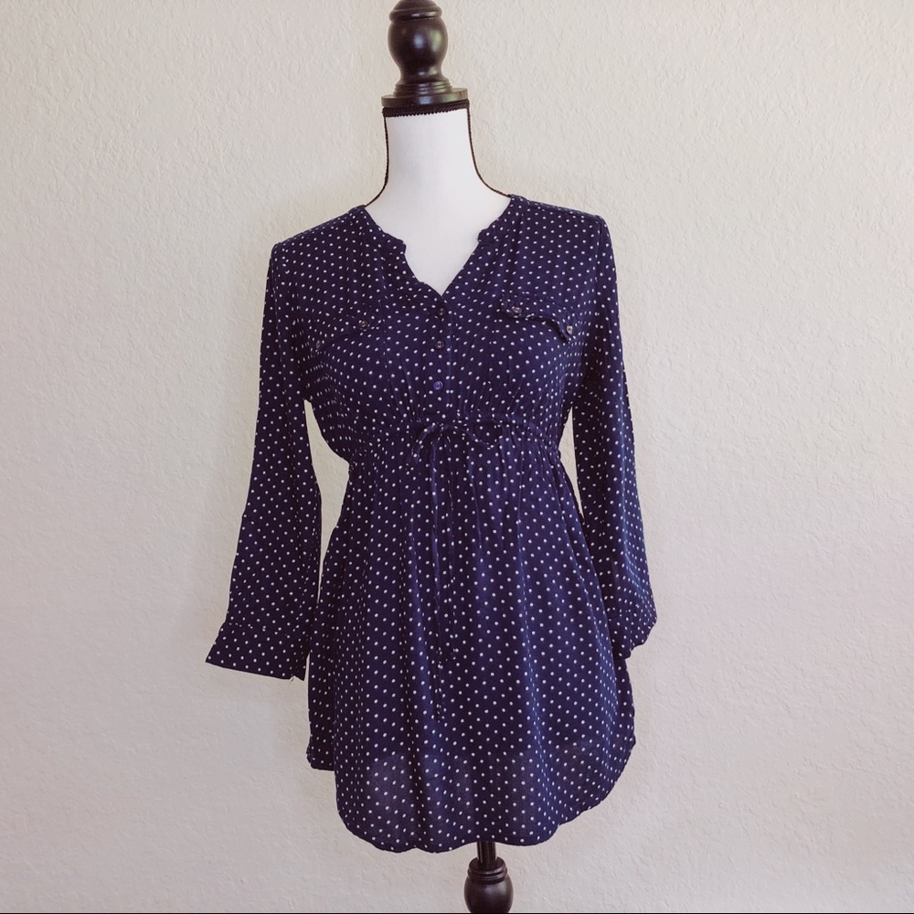 Maternity top navy empire waist white polka dots
